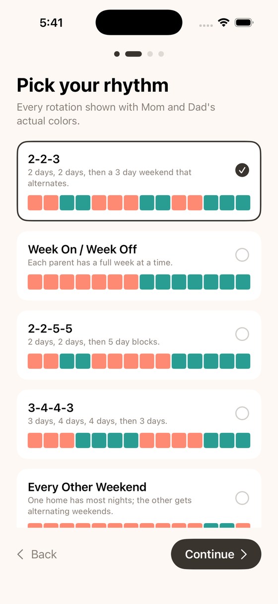 Choosing a custody rhythm in the WhoseNight setup